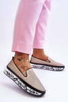 Women's Openwork Leather Sneakers Slip-On Beige Sorito