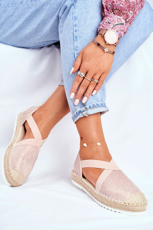 Women's Espadrilles Cutout Pink Brocade Motive