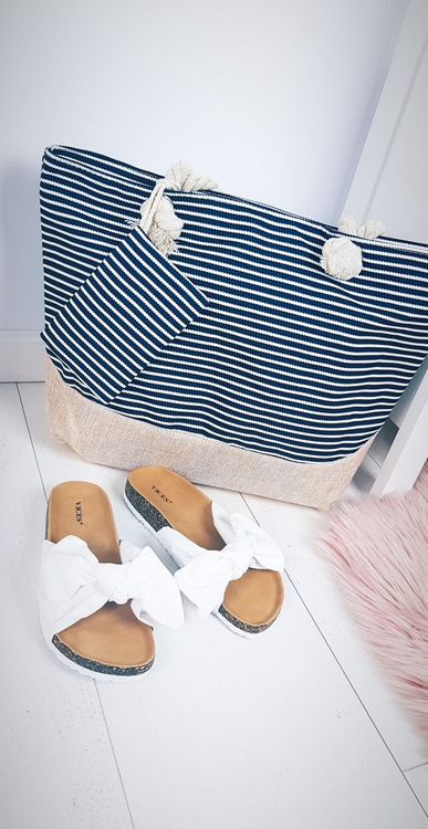 Beach Large Navy Blue Handbag Bag Bag Women's Stripes