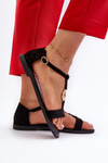 Flat Women's Sandals with Gold Decoration Vinceza 17321 Black