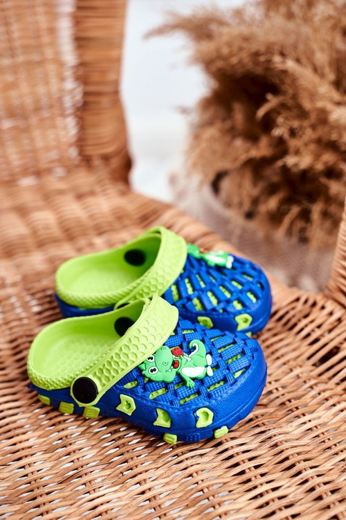 Children's Foam Slides Navy Blue-Green Crocodile