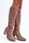 Suede Over-The-Knee Boots On Heel Beige Kilrenita 
