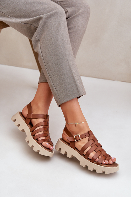 Sandały Damskie Skóra Naturalna Camel Zazoo 3695