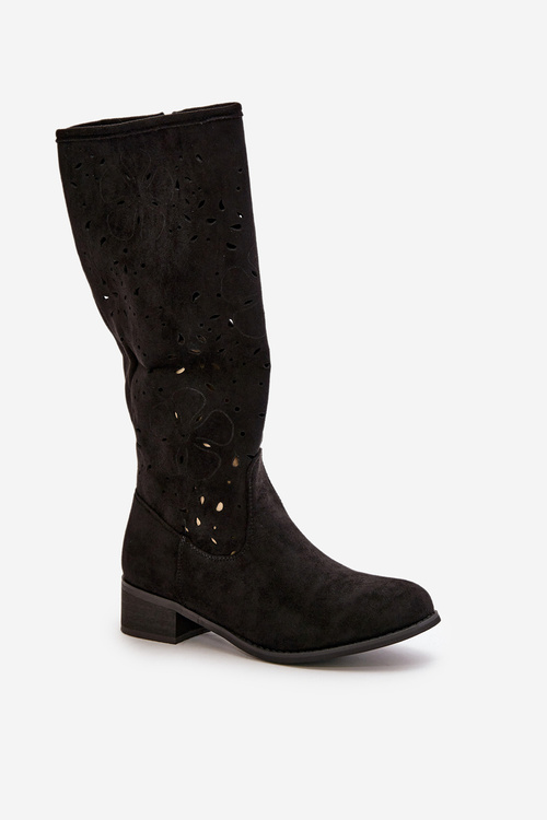 Women's Suede Boots with Lacing Black Tanive