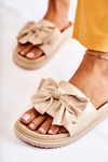 Classic Women's Leather Slippers With A Bow Beige Dessy