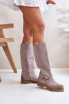 Women's Suede Knee High Boots Lewski 3615 Cappuccino