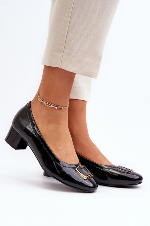 Black Patent Court Shoes with Ornament Enollia