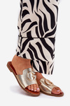 Eco Leather Flat Ladies Sandals With Decorative Detail Gold Frelie