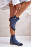 Warm Women's Ankle Boots on Flat Heel Blue Labise