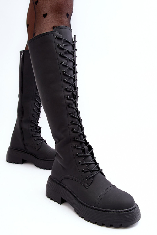 Leather Lace-Up Insulated Ankle Boots Black Bergdis