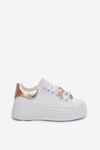 Women's Platform Sneakers With Ribbons White-Gold Ocerdia