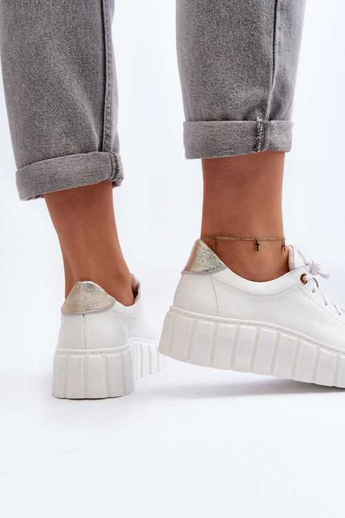 Women's Leather Chunky Sole Shoes Zazoo 2919 White