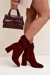Ankle boots made of natural suede lined with a wedge with ruching Zazoo 4216 Bordeaux