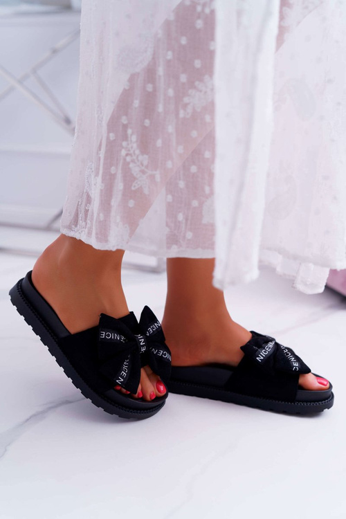 Women's Contoured Insole Flip Flops With Bowtie Black Juicy