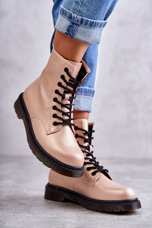 Botki Glany Damskie Wiązane Różowe Lavita