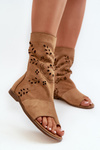 Zazoo 3437 Women's Suede Sandals with Zippered Shaft Camel
