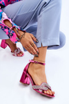 Sandals On A Low Heel With Rhinestones Fuchsia Monra