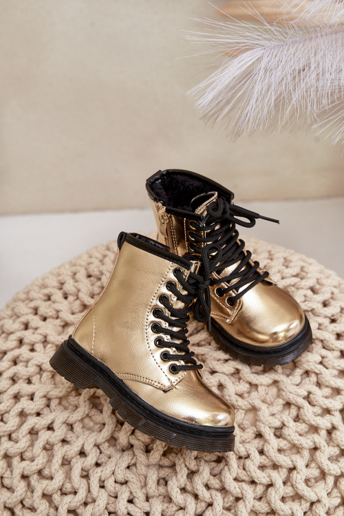 Insulated Girls Patent Boots With Zipper Gold Novita