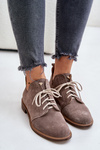 Zazoo 2959 Suede Oxfords Lace-Up Flat Heels Dark Beige