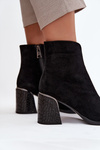 Suede Women's Block Heel Boots with Embossing Lined Vinceza 66801 Black