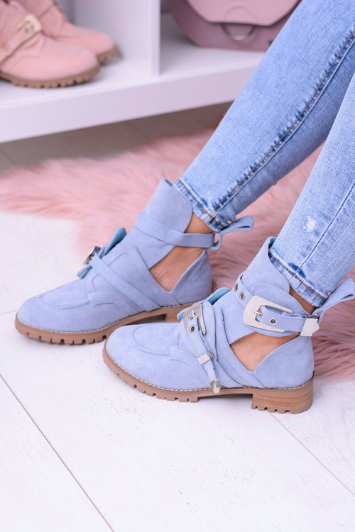 Lu Boo Blue Suede Rock Girl Cutout Booties