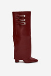 Women's Heeled Boots Turned Shaft Straps With Buckles Burgundy Nirisa