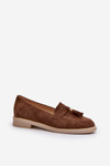 Zazoo 3420 Suede Women's Loafers Flat Heel Brown