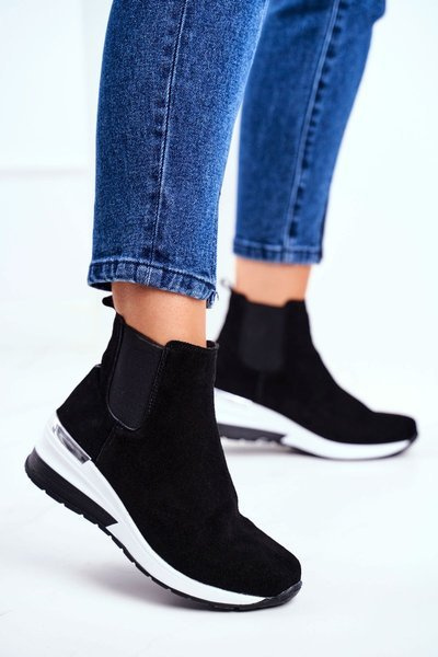 Women’s Sport Shoes Sneakers Leather Black 21-7781