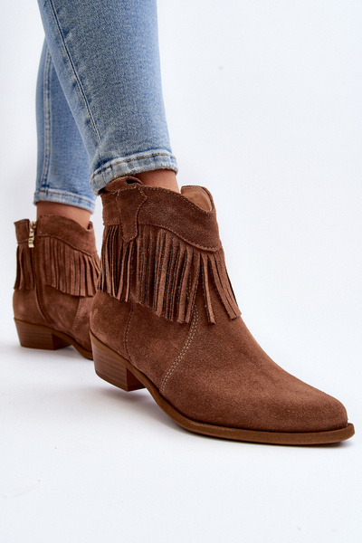 Damskie Botki Zamsz Camel Lewski Shoes 2808/L