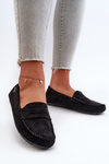Women's Black Faux Suede Loafers Rerceria