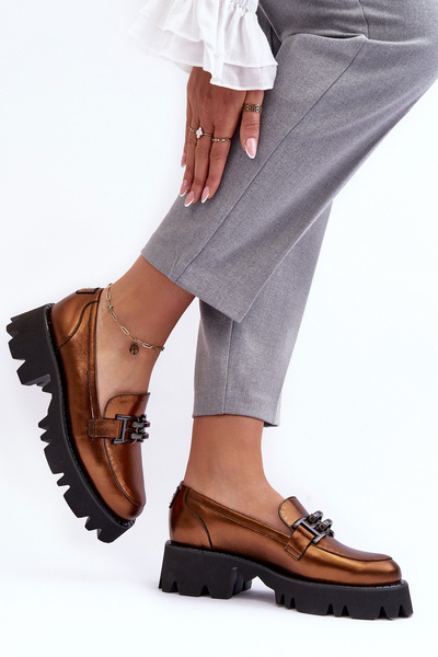 Women's Leather Loafers With Golden Ornament Lyndani
