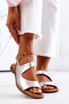 Leather Buckle Sandals Lewski 3041 Silver