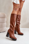 Heeled Boots Eco Leather Knee High Camel Riamaya