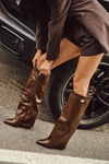 Women's eco leather boots with turned-up shaft on a heel brown Avamora