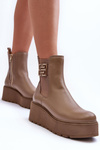 Women's Leather Boots On Massive Platform Dark Beige Savira