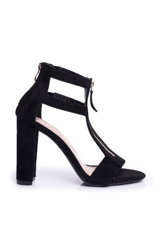 Zamszowe Sandały Na Słupku Czarne Folly