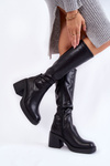 Women's Leather Warm Boots With Zipper Black Slavis