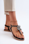 Women's Flat Sandals With Decorative Flower Silver Edoni