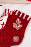 Kids Christmas Socks With Bear Alpaca Wool Red