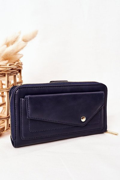 Large Women's Wallet With A Pocket Navy Blue