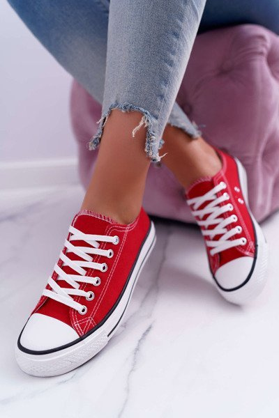 Women's Low Fabric Sneakers Red FreeTime