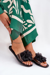 Transparent Flat Women's Slippers With Artificial Flower Black Vobetta