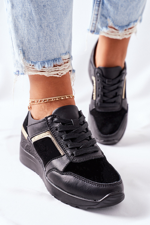 Women’s Leather Wedge Sneakers Black Manitoba