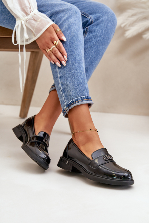 Lacquered Women's Moccasins Made Of Natural Leather Black Vinceza 58409