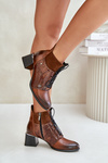 Zazoo 60503 Leather Ankle Boots Heeled Insulated Brown