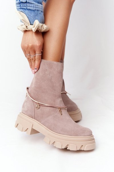 Zamszowe Botki Workery Lewski Shoes 3006-0 Beżowe