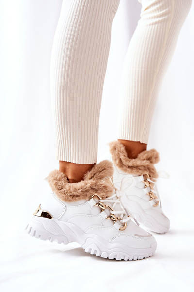 Leather Insulated Sports Shoes White Shiney