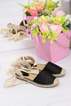 Women's Linen Ballerinas Tiered Black Espadrilles Sea