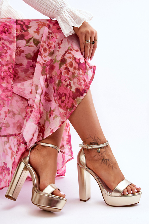 Leather Sandals On A High Bar And Platform Golden Sky Dream