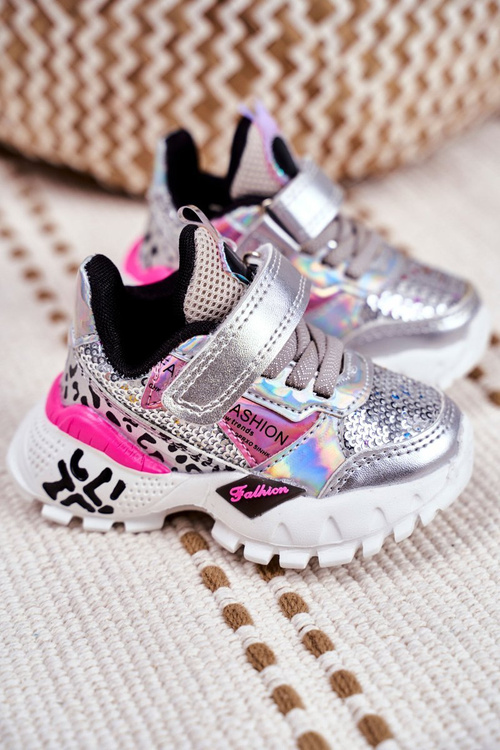 Children's Sports Shoes With Velcro Silver Be Happy